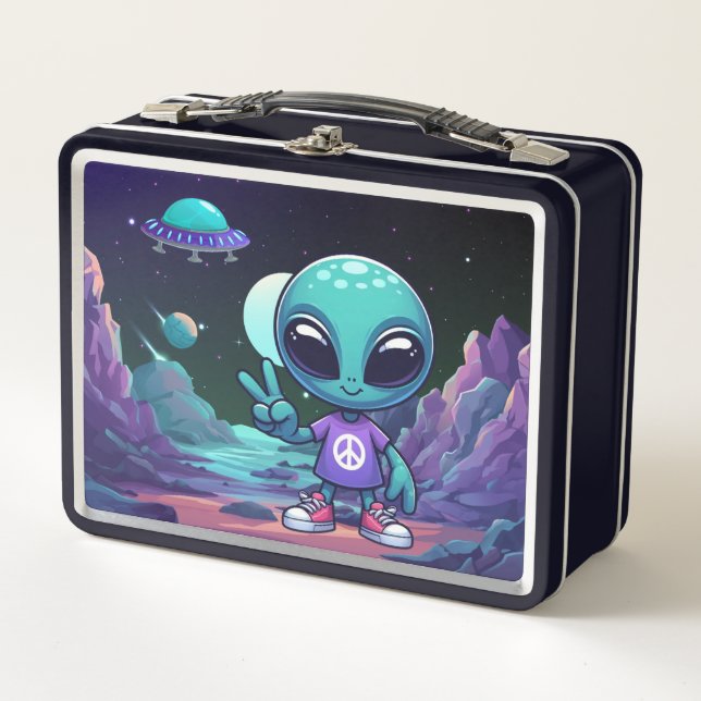 Lunch Box Alien de paix mignon et vaisseau spatial (Devant)