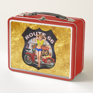 Lunch Box Amérique route 66 moto avec une texture or