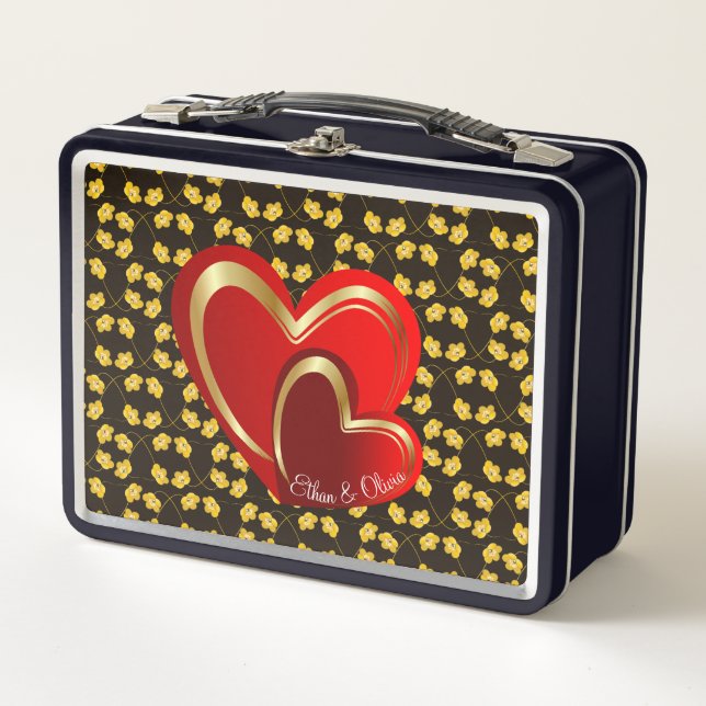 Lunch Box Amour Moderne Cœurs Rouges Relation Personnalisée (Devant)
