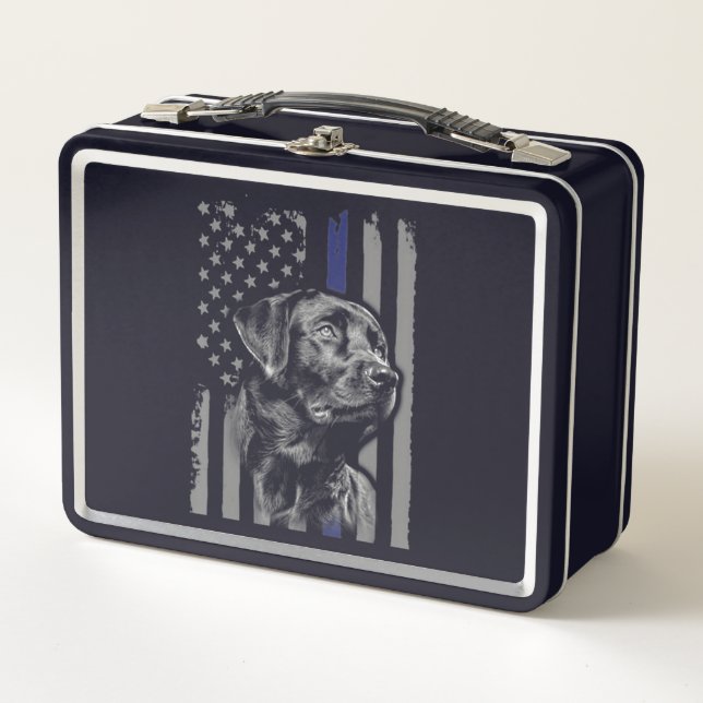 Lunch Box Amoureux des chiens | Black Labrador American Flag (Devant)