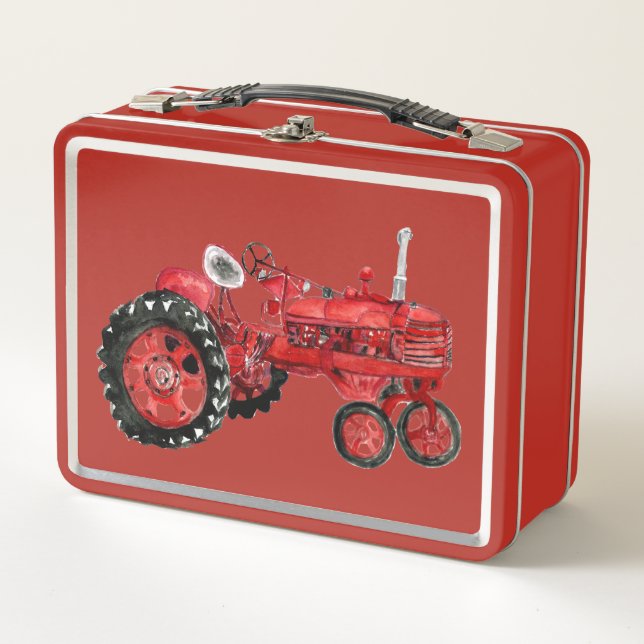 Lunch Box Ancienne carte de dessin de tracteur rouge (Devant)
