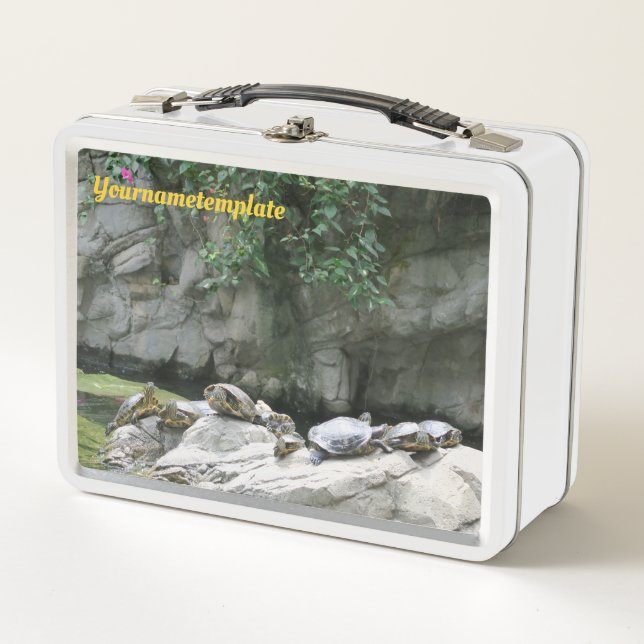 Lunch Box animal, eau, tortues, pierres, fleurs, nature, (Devant)