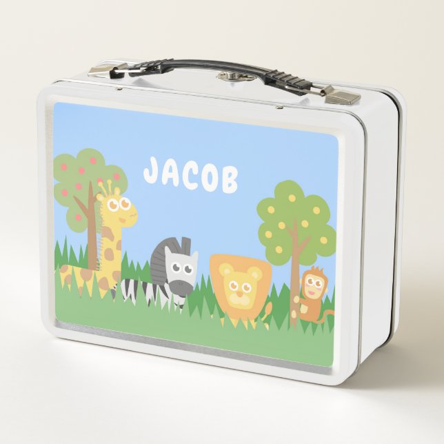 Lunch Box Animaux sauvages mignons Giraffe Zebra Lion Singe (Dos)