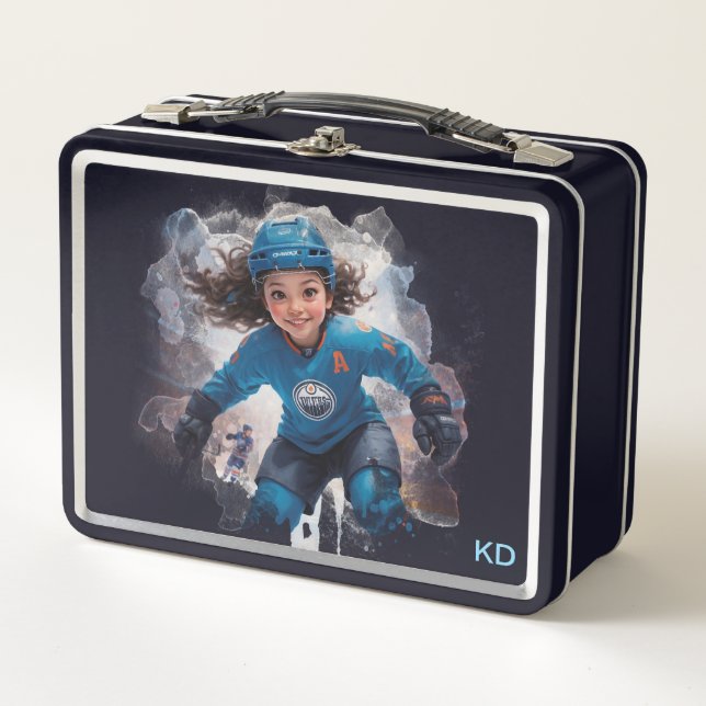 Lunch Box *~* AP94   Ice Hockey Girl Player Cute Initials (Devant)