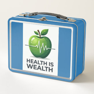 Lunch Box Apple with Heartbeat Pulse and Health is Wealth