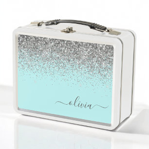 Lunch Box Aqua bleu Turquoise Parties scintillant argent Mon