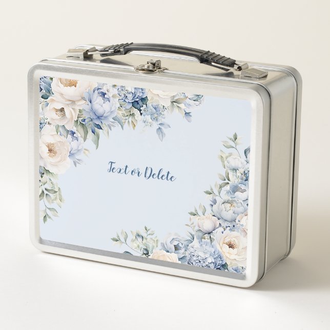 Lunch Box Aquarelle bleu Dusty Fleurs d'ivoire Feuille Rusti (Devant)