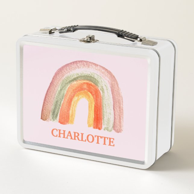 Lunch Box Aquarelle Boho Pastel Enfants Fille Floral Arc-en- (Devant)