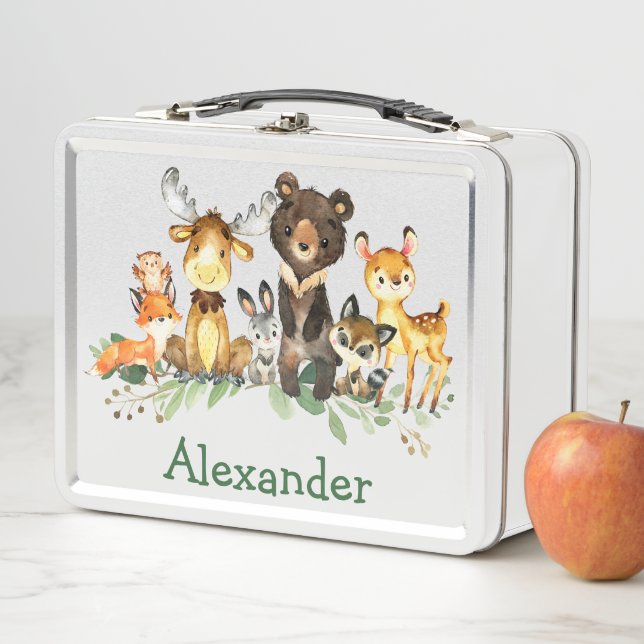 Lunch Box Aquarelle Bois Animaux forestiers (En situation)