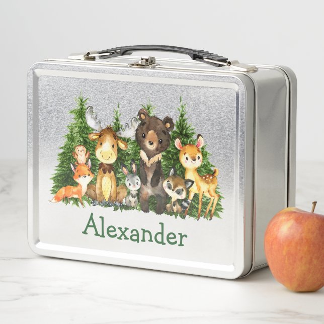 Lunch Box Aquarelle Bois Forêt Animaux Arbres (En situation)