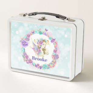 Lunch Box Aquarelle Fée avec des fleurs violettes, bleues e
