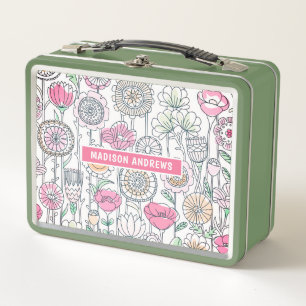 Lunch Box Aquarelle moderne Whimsical Floral Nom personnalis