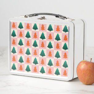 Lunch Box Aquarelle rouge vert Joyeux sapin de Noël motif