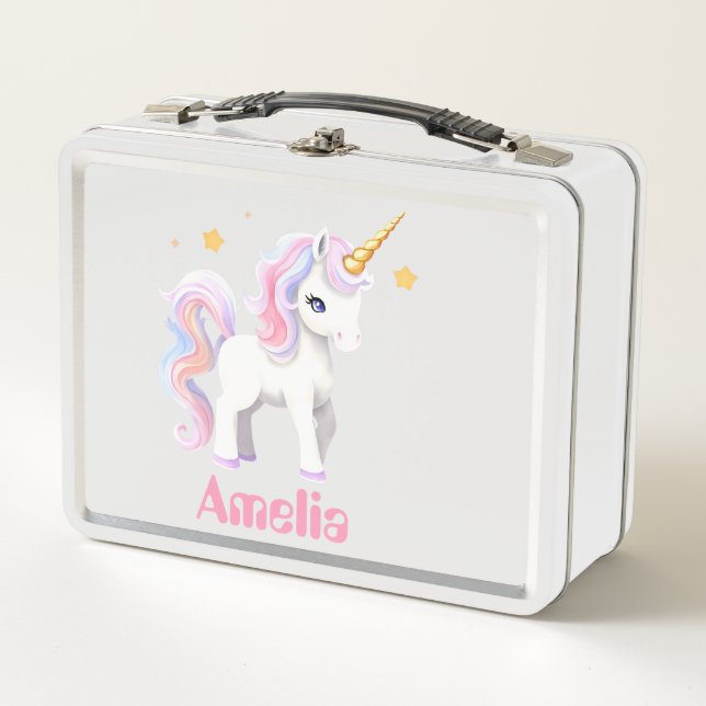 Lunch Box Aquarelle Unicorn Cute personnalisée étoiles Unico (Devant)