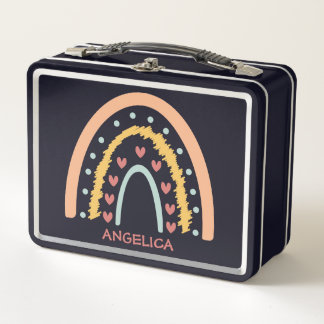 Lunch Box Arc de coeurs Gribouillis Bohème Arc-en-ciel Métal
