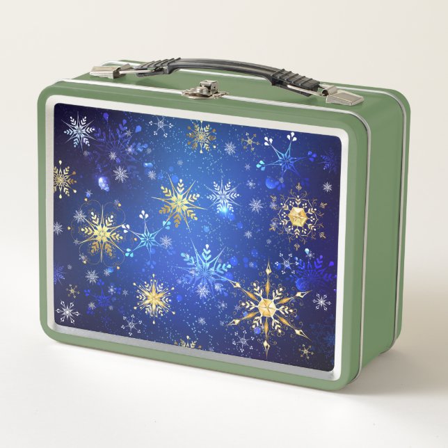 Lunch Box Arrière - plan Bleu XMAS avec des flocons de neige (Devant)