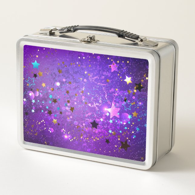Lunch Box Arrière - plan de feuille violet avec étoiles (Devant)