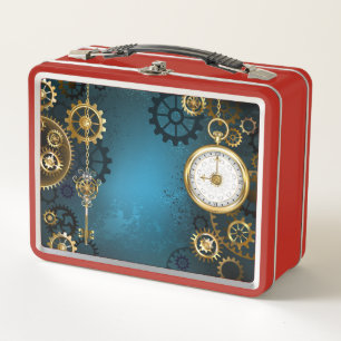 Lunch Box Arrière - plan turquoise à vapeur avec engrenages