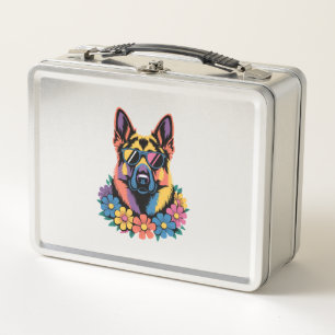 Lunch Box Art de chien coloré avec des fleurs et des nuances