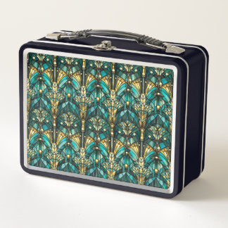 Lunch Box Art Deco Gold, Emerald Green & Teal
