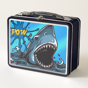 Lunch Box Attaque de requin POW Superhero Comic Water Splat