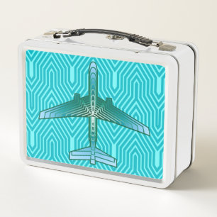 Lunch Box Avion Art Déco, Turquoise, Turquoise et Aqua