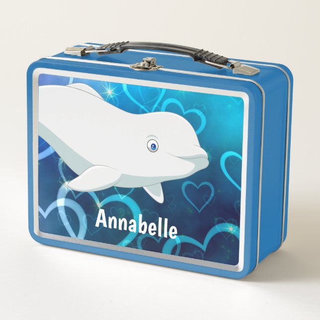Lunch Box Baleine béluga personnalisée et Coeurs bleus Arcti (Devant)
