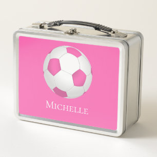 Lunch Box Balle de football rose blanc - monogrammée
