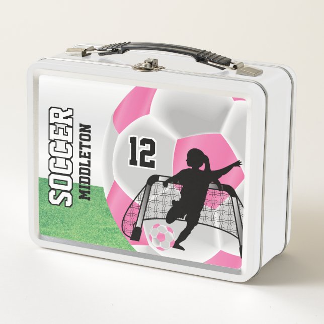 Lunch Box Balle de soccer rose et blanc - Fille de soccer (Devant)