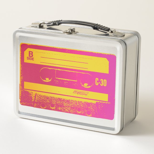 Lunch Box Bande de cassette rose et jaune rétro (Devant)