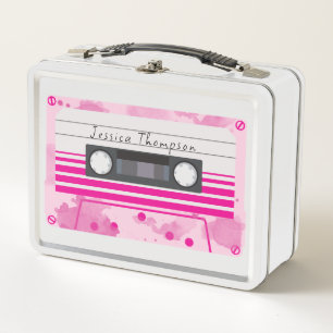 Lunch Box Bande de la cassette rose rétro du nom personnalis