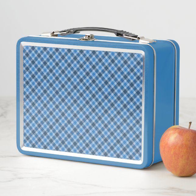 Lunch Box Basic Blue/Baby Blue Gingham Diagonal Plaid (En situation)