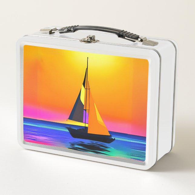 Lunch Box Bateau à voile contre un coucher de soleil sur l'o (Devant)