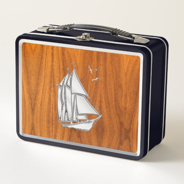 Lunch Box Bateau à voile sur le Teck Veneer (Devant)
