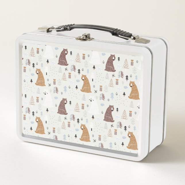 Lunch Box Bears mignonne dans le Motif Woods (Devant)