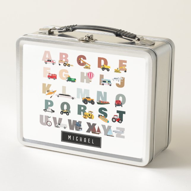 Lunch Box Beau Alphabet ABC Camions, Véhicules de transport (Devant)