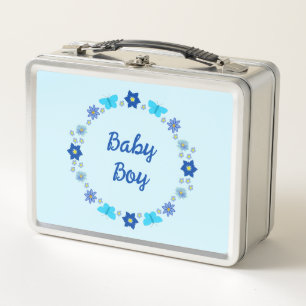 Lunch Box Bébé bleu Papillons et fleurs personnalisés