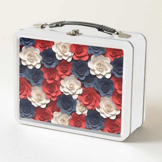 Lunch Box Belle Fleur Rouge Blanc Bleu Jardin USA Amérique (Devant)