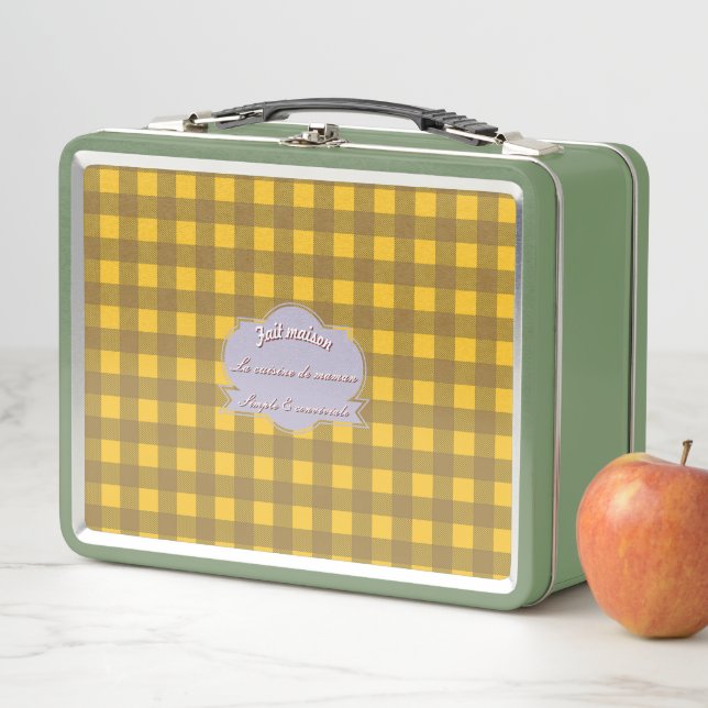 Lunch Box Bistrot Français carreaux jaunes et marrons (En situation)