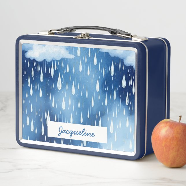 Lunch Box Bleu blanc Pluie gouttes Nature Motif (En situation)