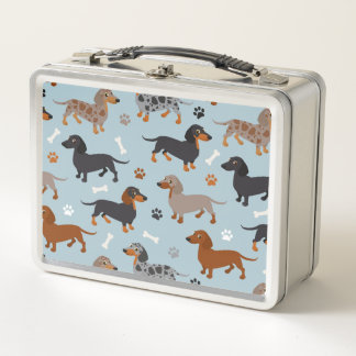 Lunch Box Bleu de motif de pattes et d'os de teckel