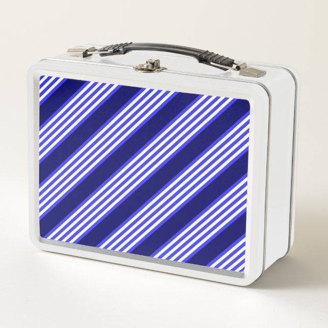 Lunch Box Bleu et blanc cinq bandes motif (Devant)