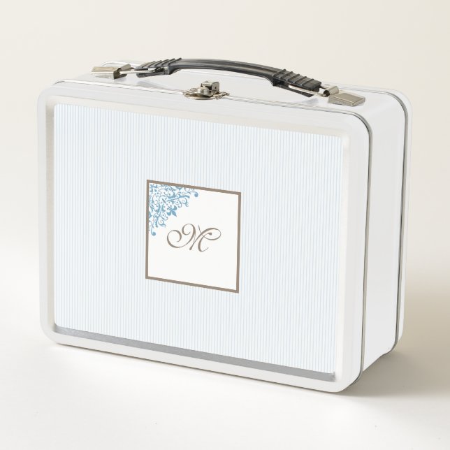 Lunch Box Bleu français Fleur de Lis Script Monogramme (Devant)