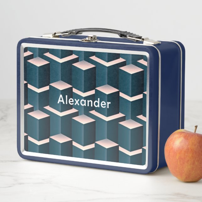 Lunch Box Blocs de bâtiment bleu moderne Personnaliser (En situation)