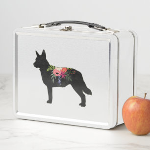 Lunch Box Blue Heeler Chien race Boho Floral Silhouette