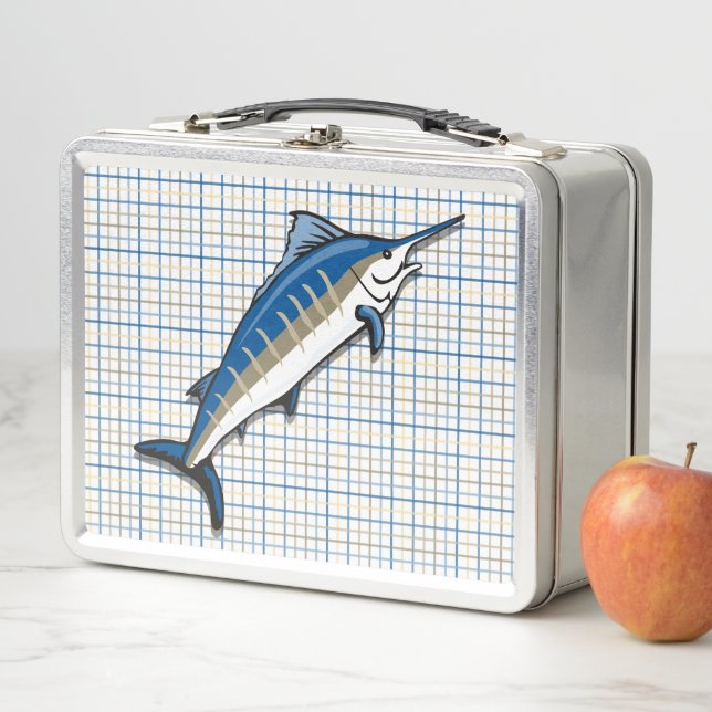 Lunch Box - Blue Marlin on Plaid (In Situ)
