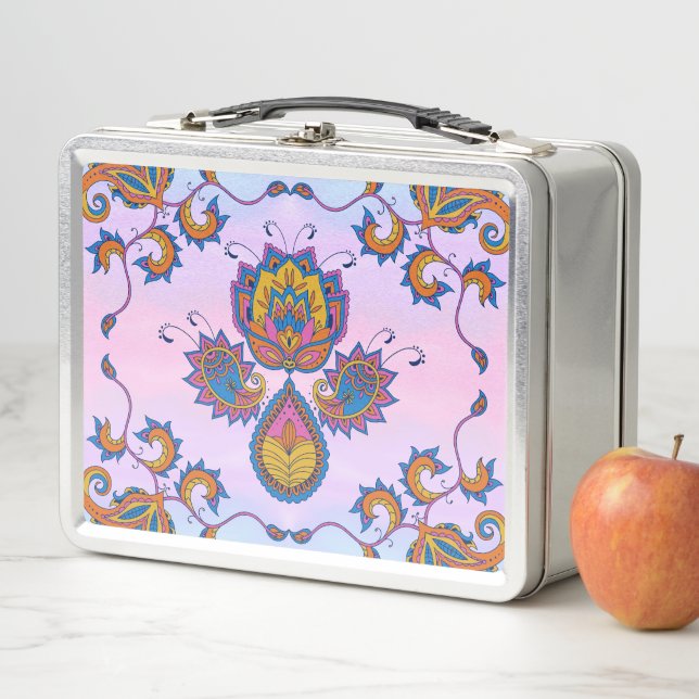 Lunch Box Blue Mehndi Floral Art, Blue Bliss (En situation)