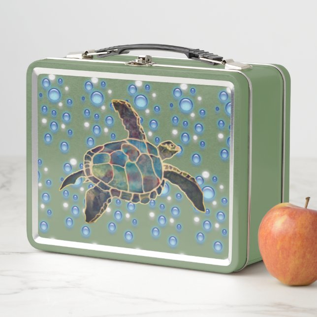 Lunch Box Boîte À Déjeuner - Tortue Nage Entre Bulles (En situation)
