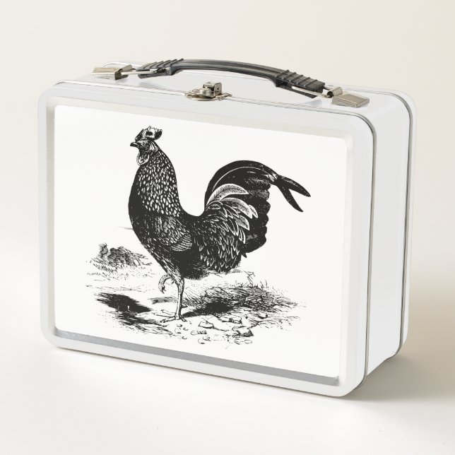 Lunch Box Boîte à déjeuner vintage noire blanche coq (Devant)