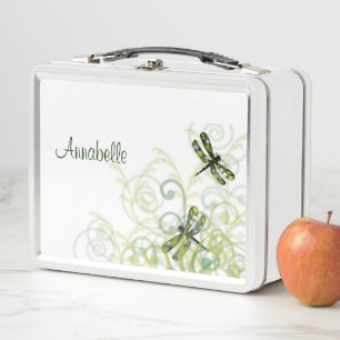 Lunch Box Boite à lunch de libellules d'aquarelle verte